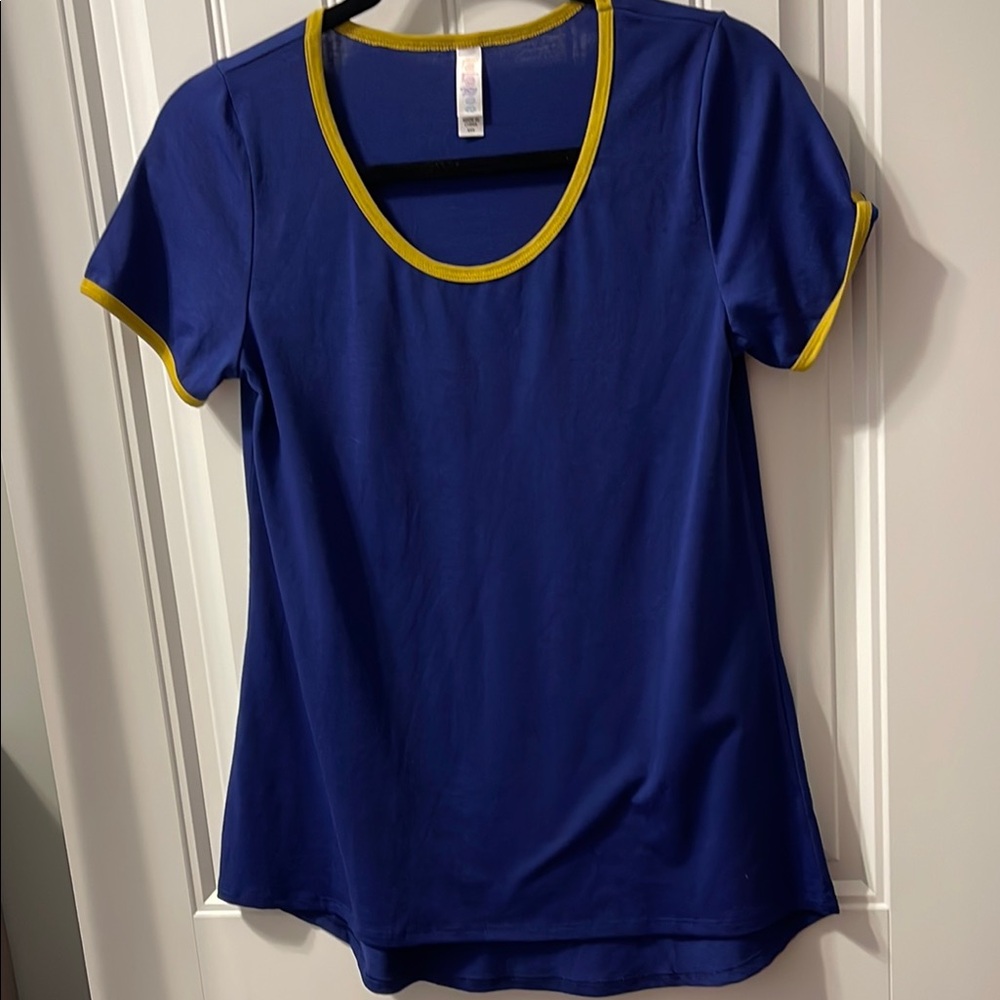 LuLaRoe Blue and Gold Fitted Short Sleeve Tee